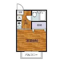 京王線 西調布駅 徒歩6分の賃貸アパート 2階1Kの間取り