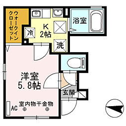 東京メトロ日比谷線 北千住駅 徒歩13分の賃貸アパート 1階1Kの間取り