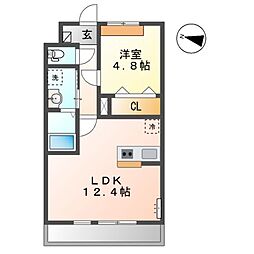 木更津市高柳字長須賀新築アパート 2階1LDKの間取り