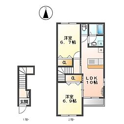 JR東海道本線 穂積駅 バス6分 朝日大学下車 徒歩5分の賃貸アパート 2階2LDKの間取り