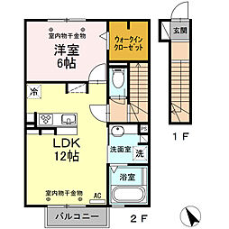 カーザ　ヴィータ 2階1LDKの間取り