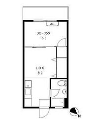 小田急小田原線 代々木上原駅 徒歩5分の賃貸マンション 2階1LDKの間取り