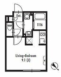東急東横線 中目黒駅 徒歩8分の賃貸マンション 2階ワンルームの間取り