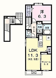 アルドーレII 2階1LDKの間取り