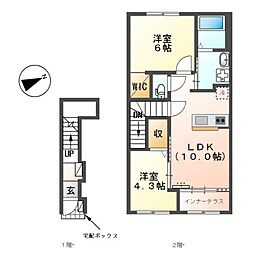 名鉄尾西線 日比野駅 徒歩14分の賃貸アパート 2階2LDKの間取り