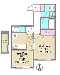 西武多摩湖線 一橋学園駅 徒歩11分の賃貸アパート 1階1DKの間取り