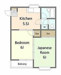 小田急小田原線 玉川学園前駅 徒歩20分の賃貸アパート 1階2Kの間取り