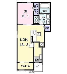 セシルI 1階1LDKの間取り