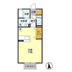 JR上越新幹線 本庄早稲田駅 徒歩14分の賃貸アパート 2階ワンルームの間取り