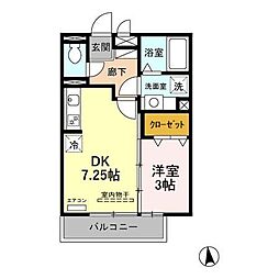 JR両毛線 伊勢崎駅 徒歩25分の賃貸アパート 2階1DKの間取り