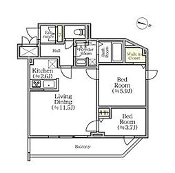 都営浅草線 西馬込駅 徒歩13分の賃貸マンション 2階2LDKの間取り