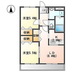 名鉄名古屋本線 有松駅 バス8分 幕山下車 徒歩5分の賃貸アパート 2階2LDKの間取り