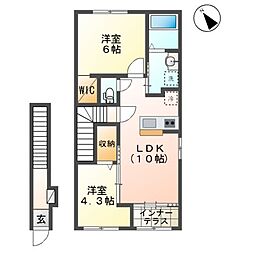 （仮称）千葉市中央区矢作町新築アパート 2階2LDKの間取り