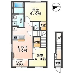 木更津市高柳字西ノ谷新築アパート 2階2LDKの間取り