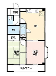 JR青梅線 中神駅 徒歩19分の賃貸アパート 3階2DKの間取り
