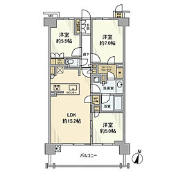 アネシア生田月見台 2階3LDKの間取り