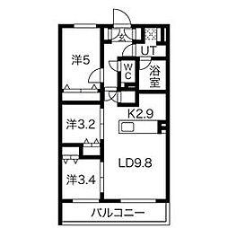 西武新宿線 上石神井駅 徒歩8分の賃貸マンション 2階3LDKの間取り