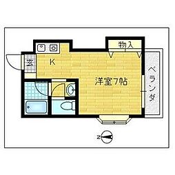 阪急千里線 吹田駅 徒歩10分の賃貸マンション 2階1Kの間取り