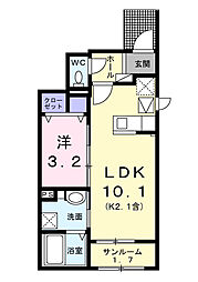 アルドーレ 1階1LDKの間取り