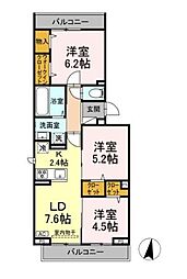 日暮里舎人ライナー 舎人駅 徒歩8分の賃貸アパート 3階3LDKの間取り