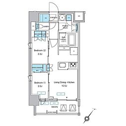 JR京浜東北・根岸線 大森駅 徒歩11分の賃貸マンション 9階2LDKの間取り