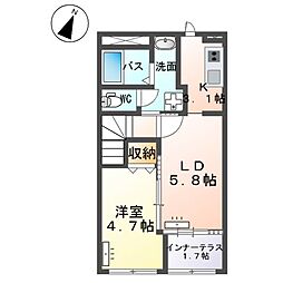 JR常磐線 牛久駅 徒歩25分の賃貸アパート 2階1LDKの間取り