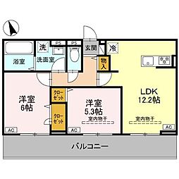 (仮称)D-ROOM飯塚町 3階2LDKの間取り