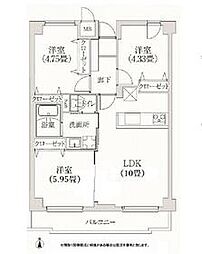 東急東横線 学芸大学駅 徒歩14分の賃貸マンション 3階3LDKの間取り