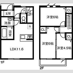 名鉄西尾線 上横須賀駅 7.1kmの賃貸テラスハウス 1階3LDKの間取り