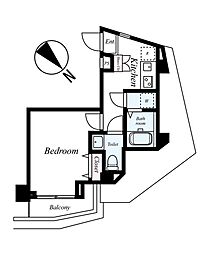 都営大江戸線 牛込柳町駅 徒歩1分の賃貸マンション 9階1Kの間取り