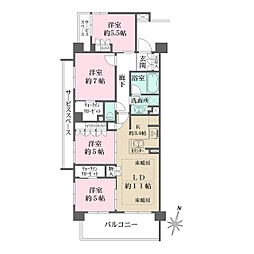 小田急小田原線 柿生駅 徒歩8分の賃貸マンション 3階4LDKの間取り