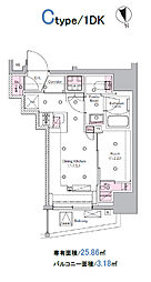 都営三田線 新板橋駅 徒歩2分の賃貸マンション 4階1DKの間取り