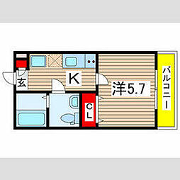 グランフロント本千葉 3階1Kの間取り