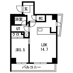 京王線 幡ヶ谷駅 徒歩11分の賃貸マンション 5階1LDKの間取り