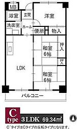 阪急宝塚本線 豊中駅 徒歩15分の賃貸マンション 1階3LDKの間取り