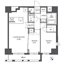 コンフォリア台東根岸 3階2LDKの間取り