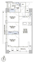 東急池上線 池上駅 徒歩6分の賃貸マンション 8階3LDKの間取り