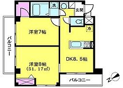 東武東上線 東武練馬駅 徒歩2分の賃貸マンション 3階2DKの間取り