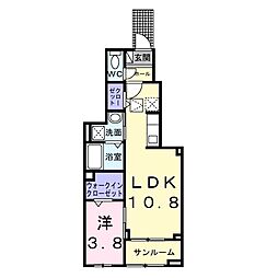 ヴェルドミール 1階1LDKの間取り