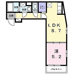 小田急小田原線 相武台前駅 徒歩6分の賃貸アパート 2階1LDKの間取り