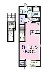 JR中央線 西国分寺駅 徒歩7分の賃貸アパート 2階ワンルームの間取り