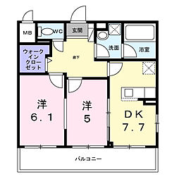 ベルカーサ 201 2階2DKの間取り