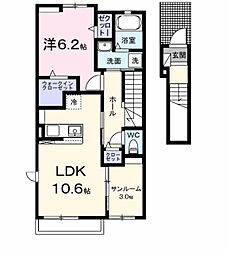 JR常磐線 勝田駅 徒歩19分の賃貸アパート 2階1LDKの間取り