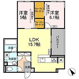 四日市あすなろう 赤堀駅 徒歩10分の賃貸アパート 3階2LDKの間取り