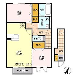 東武野田線 梅郷駅 徒歩18分の賃貸アパート 2階2LDKの間取り