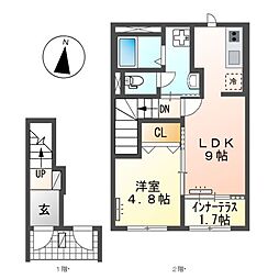 福岡市地下鉄箱崎線 貝塚駅 徒歩7分の賃貸アパート 2階1LDKの間取り