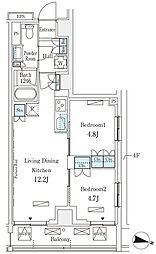 東京メトロ南北線 志茂駅 徒歩10分の賃貸マンション 4階2LDKの間取り