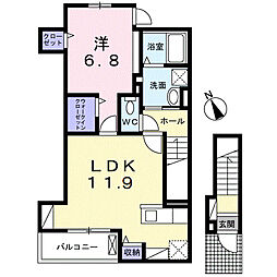ヴィラージュ狭山祇園Ｂ 2階1LDKの間取り