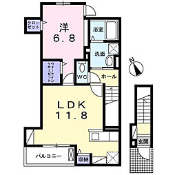 ヴィラージュ狭山祇園Ｂ 2階1LDKの間取り