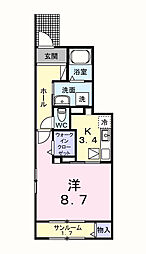 JR青梅線 拝島駅 徒歩4分の賃貸アパート 1階1Kの間取り